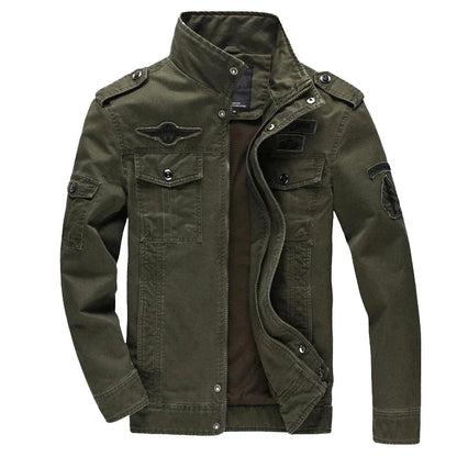 Cargo-Jacke – Lässige Herrenjacke mit Reißverschluss im Militärstil für den Übergang-Armeegrün-M-Chaps Herrenmode