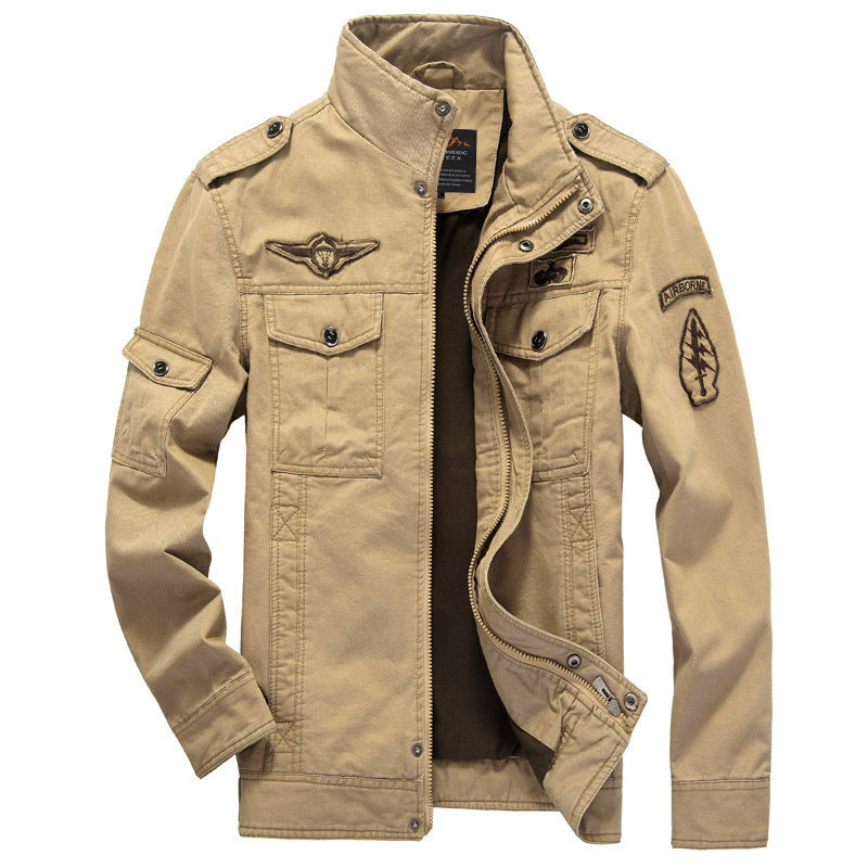 Cargo-Jacke – Lässige Herrenjacke mit Reißverschluss im Militärstil für den Übergang-Khaki-M-Chaps Herrenmode