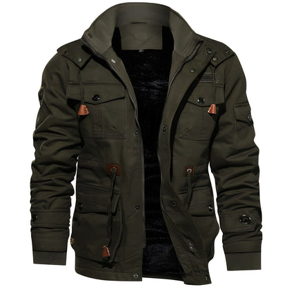 Cargo-Jacke | Mit Kapuze | Taschen | Fleecegefütterte Jacke | Herren-Winterjacke-Armeegrün-M-Chaps Herrenmode