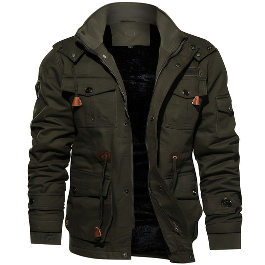 Cargo-Jacke | Mit Kapuze | Taschen | Fleecegefütterte Jacke | Herren-Winterjacke-Armeegrün-M-Chaps Herrenmode