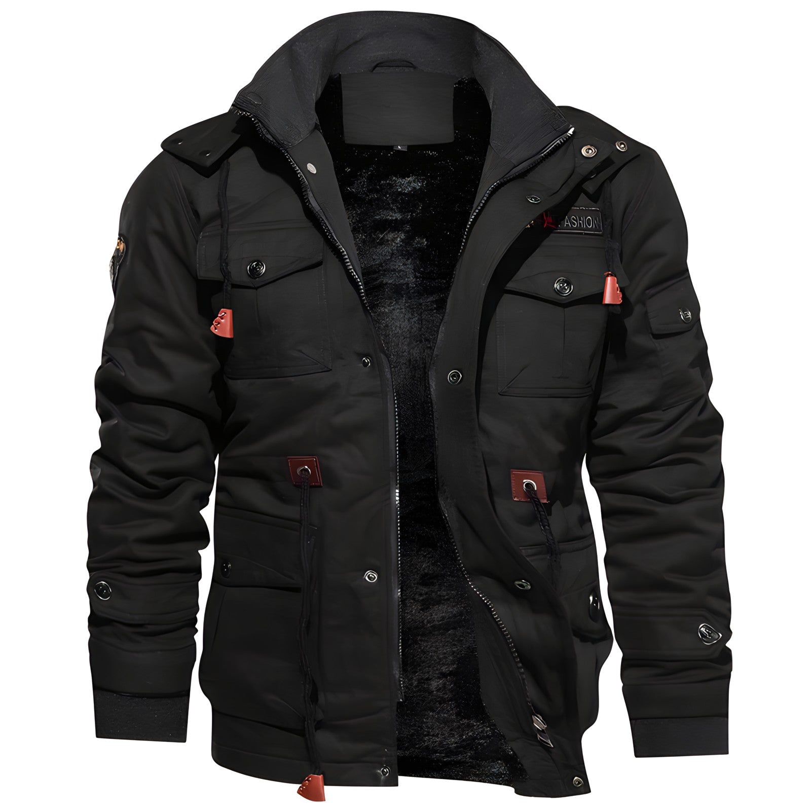 Cargo-Jacke | Mit Kapuze | Taschen | Fleecegefütterte Jacke | Herren-Winterjacke-Schwarz-M-Chaps Herrenmode