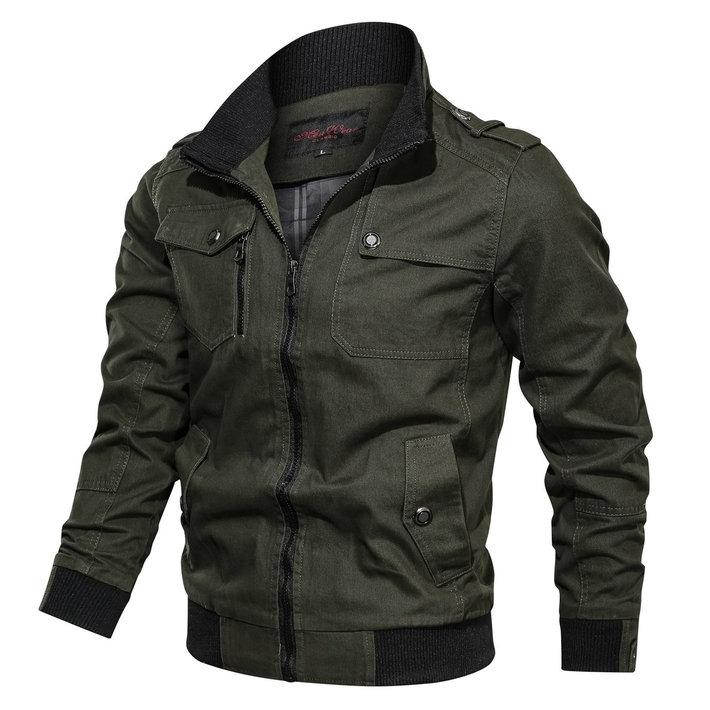 Cargo Jacket - Casual - Zip-Up - Übergangsjacke - Herrenjacke-Armeegrün-M-Chaps Herrenmode
