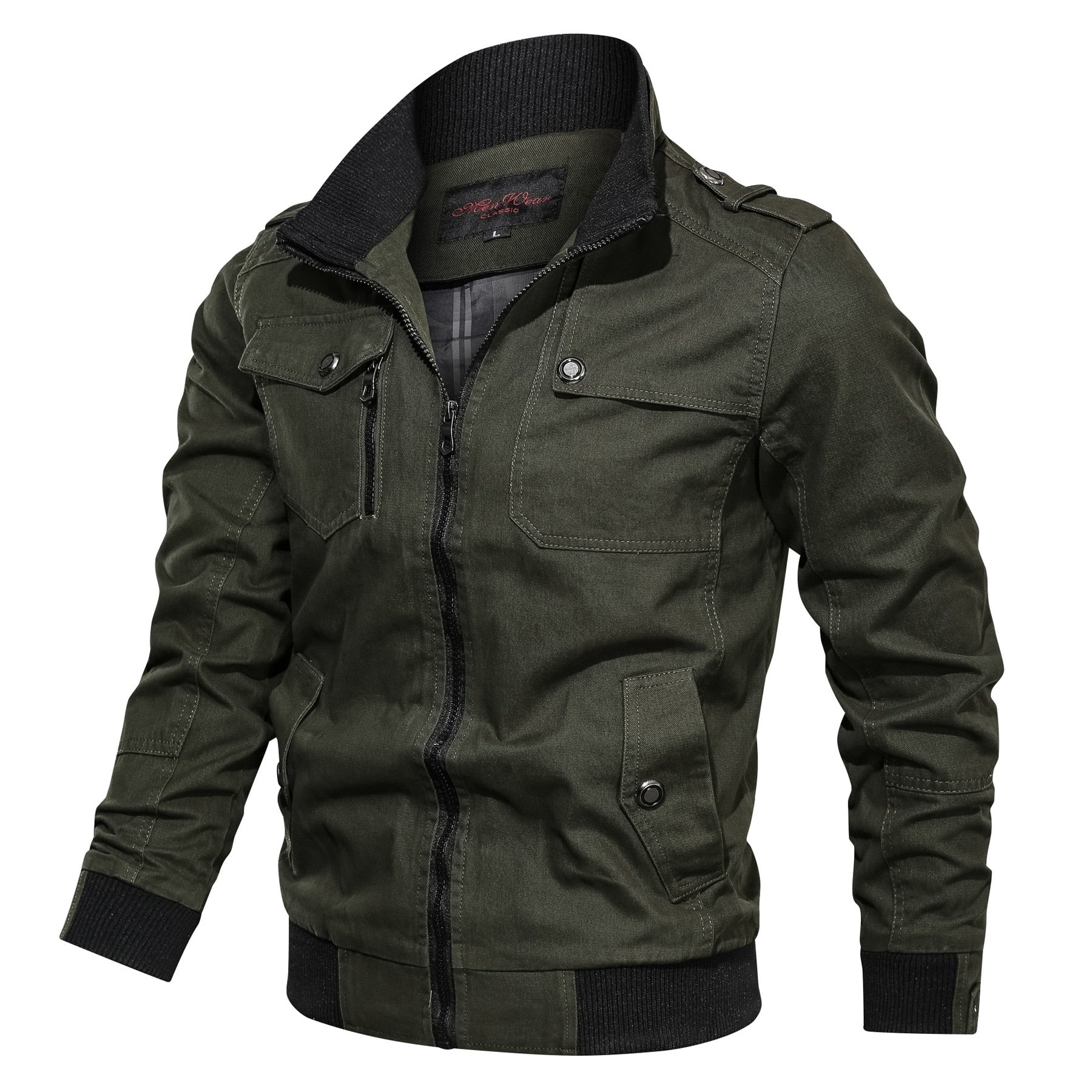Cargo Jacket - Casual - Zip-Up - Übergangsjacke - Herrenjacke-Armeegrün-M-Chaps Herrenmode
