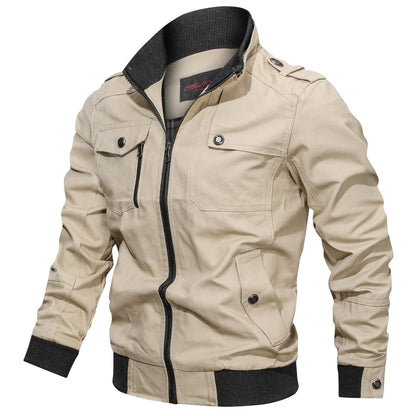 Cargo Jacket - Casual - Zip-Up - Übergangsjacke - Herrenjacke-Khaki-M-Chaps Herrenmode