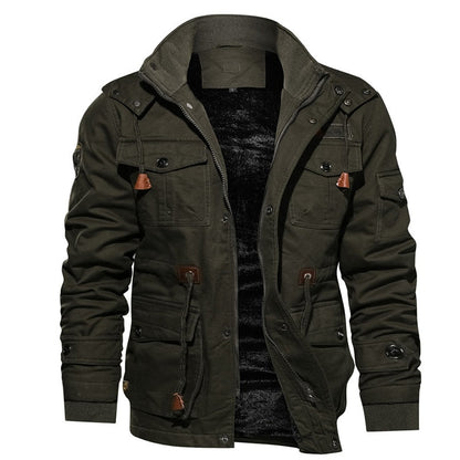 Cargo Jacket - Lässige Herrenjacke mit Kapuze und Fleece-Futter-Grün-M-Chaps Herrenmode