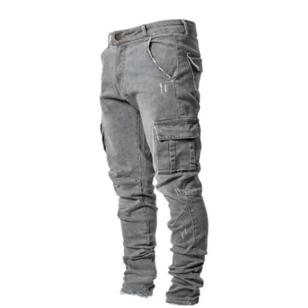 Cargo-Jeans – Lässige Skinny Jeans für Männer mit Taschen-Grau-S-Chaps Herrenmode