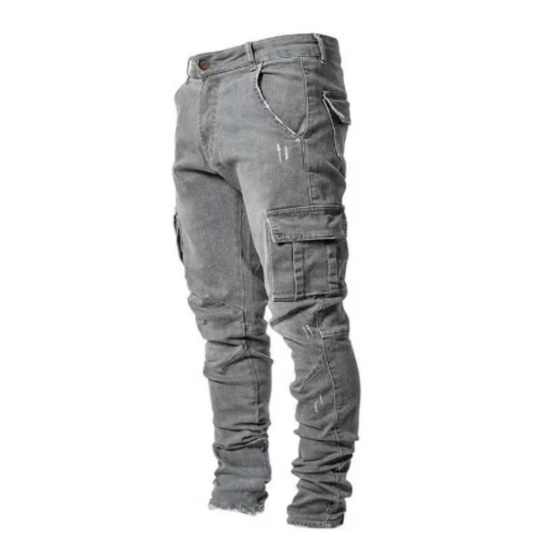 Cargo-Jeans – Lässige Skinny Jeans für Männer mit Taschen-Grau-S-Chaps Herrenmode