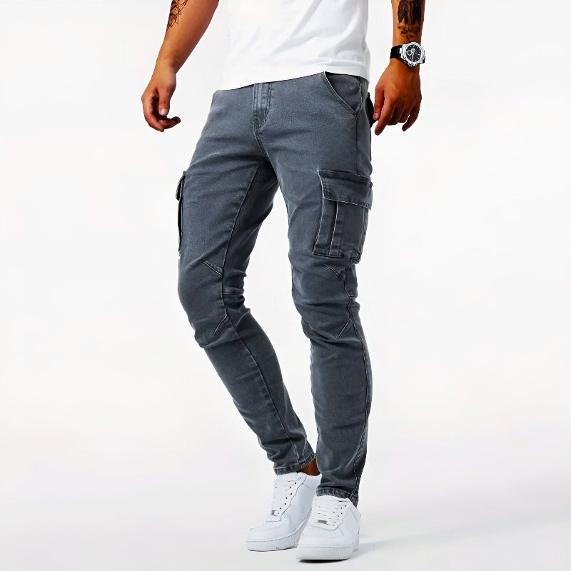 Cargo Jeans - Slim Fit - Stretch - Skinny Jeans - Herrenjeans-Grau-S-Chaps Herrenmode