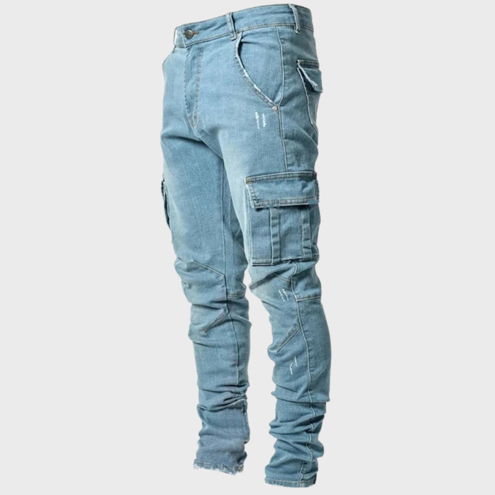 Cargo Jeans - Slim fit - Stretch - Skinny Jeans - Herrenjeans-Himmelblau-S-Chaps Herrenmode