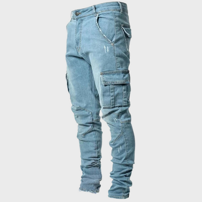 Cargo Jeans - Slim fit - Stretch - Skinny Jeans - Herrenjeans-Himmelblau-S-Chaps Herrenmode