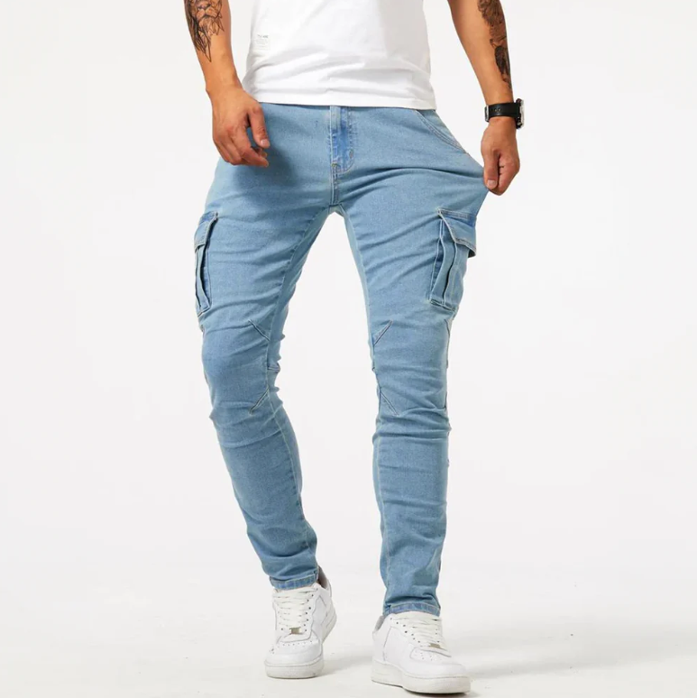 Cargo-Jeans - Slim fit - dehnbar - Skinny Jeans - Herren Cargo-Hosen-Blau-S-Chaps Herrenmode