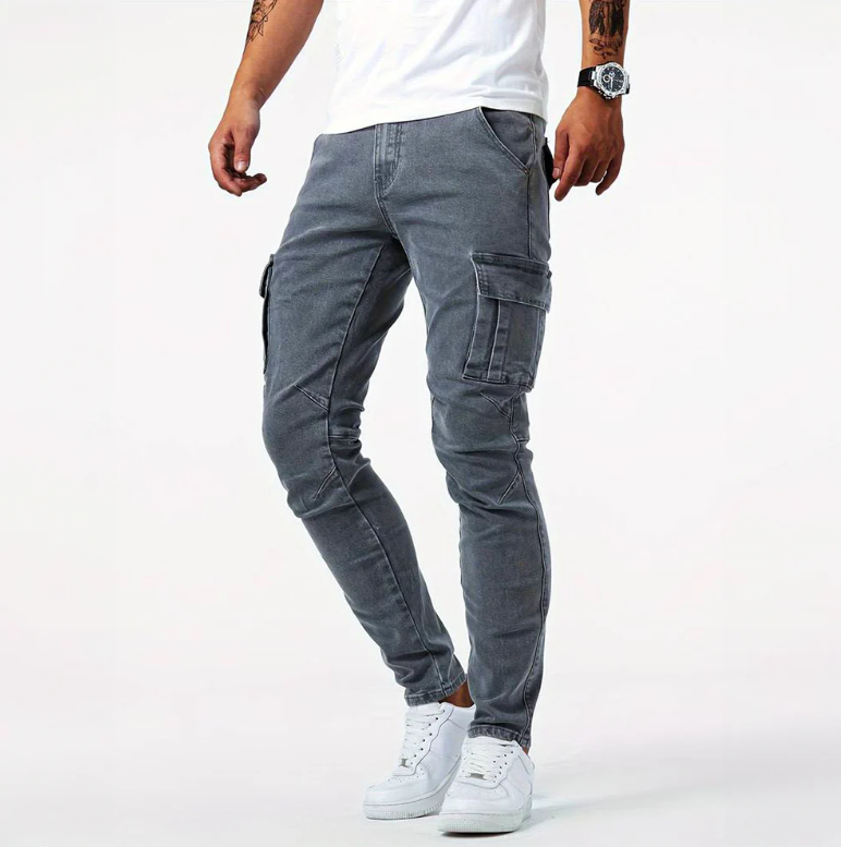 Cargo-Jeans - Slim fit - dehnbar - Skinny Jeans - Herren Cargo-Hosen-Grau-S-Chaps Herrenmode