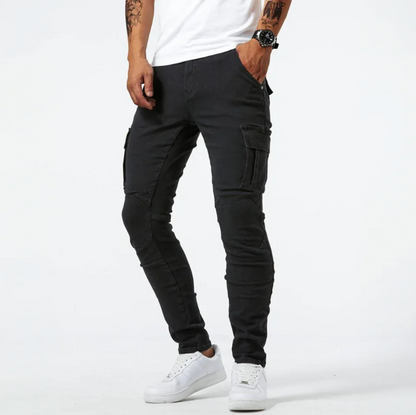 Cargo-Jeans - Slim fit - dehnbar - Skinny Jeans - Herren Cargo-Hosen-Schwarz-S-Chaps Herrenmode