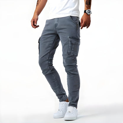 Cargo-Jeans – dehnbar – schmale Passform – Cargohosen – Herrenhosen-Grau-S 30/40-Chaps Herrenmode