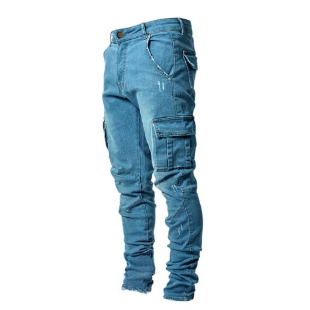Cargo-Jeans – robust – normale Passform – Cargohosen – Herrenjeans-Blau-S-Chaps Herrenmode