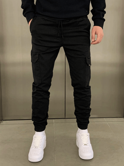Cargo Jogger | Drawstring | Skinny | Cargohosen | Herrenhosen-Schwarz-XS-Chaps Herrenmode