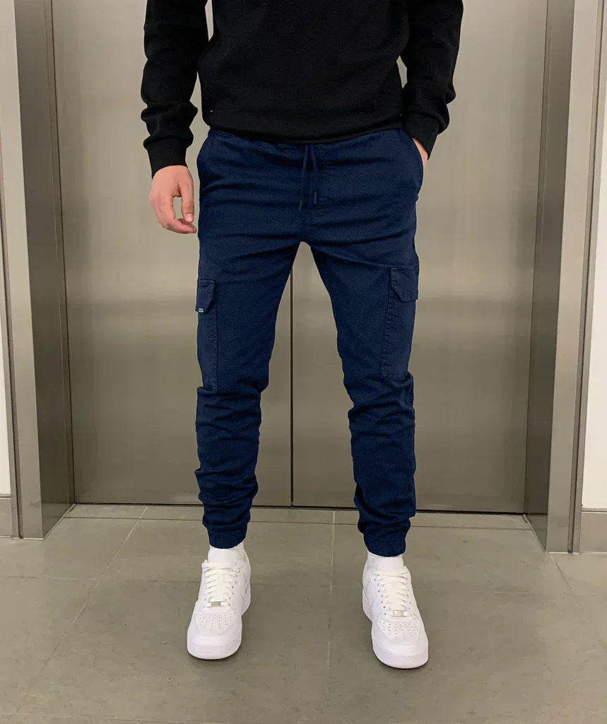 Cargo Jogger - Slim Fit - Kordelzug - Cargohosen - Herrenhosen-Marineblau-S-Chaps Herrenmode