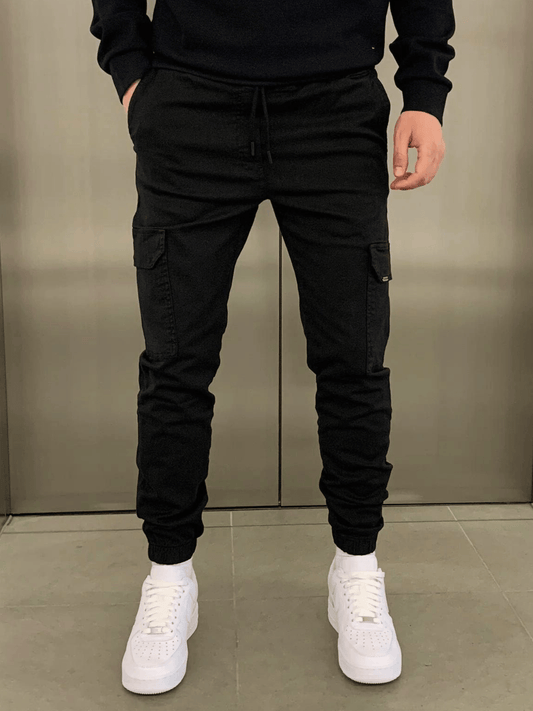 Cargo Jogger - Slim Fit - Kordelzug - Cargohosen - Herrenhosen-Schwarz-S-Chaps Herrenmode