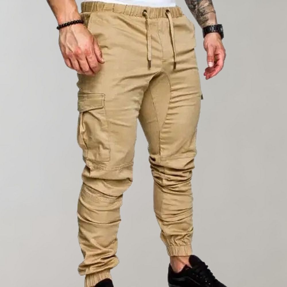 Cargo Joggers – Elastischer Bund – Kordelzug – Cargohosen – Herrenhosen-Khaki-M-Chaps Herrenmode
