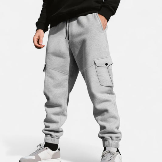 Cargo Joggers – Lässige Cargo-Jogginghose mit Kordelzug für Herren-Hellgrau-S-Chaps Herrenmode