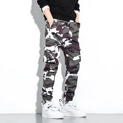 Cargo-Jogginghose | Camouflage | Slim Fit | Cargohose | Herrenhose-Weiß-M-Chaps Herrenmode