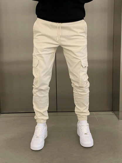 Cargo-Jogginghose – Skinny – Kordelzug – Cargohose – Herrenhose-Beige-S-Chaps Herrenmode