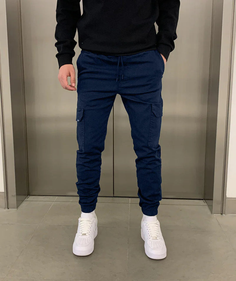 Cargo-Jogginghose – Skinny – Kordelzug – Cargohose – Herrenhose-Blau-S-Chaps Herrenmode