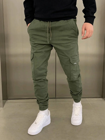 Cargo-Jogginghose – Skinny – Kordelzug – Cargohose – Herrenhose-Grün-S-Chaps Herrenmode