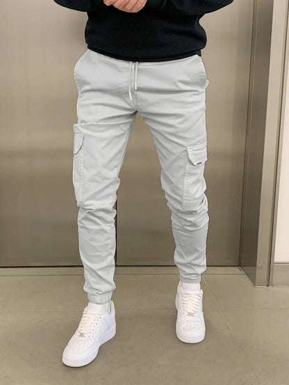Cargo-Jogginghose – Skinny – Kordelzug – Cargohose – Herrenhose-Hellgrau-S-Chaps Herrenmode