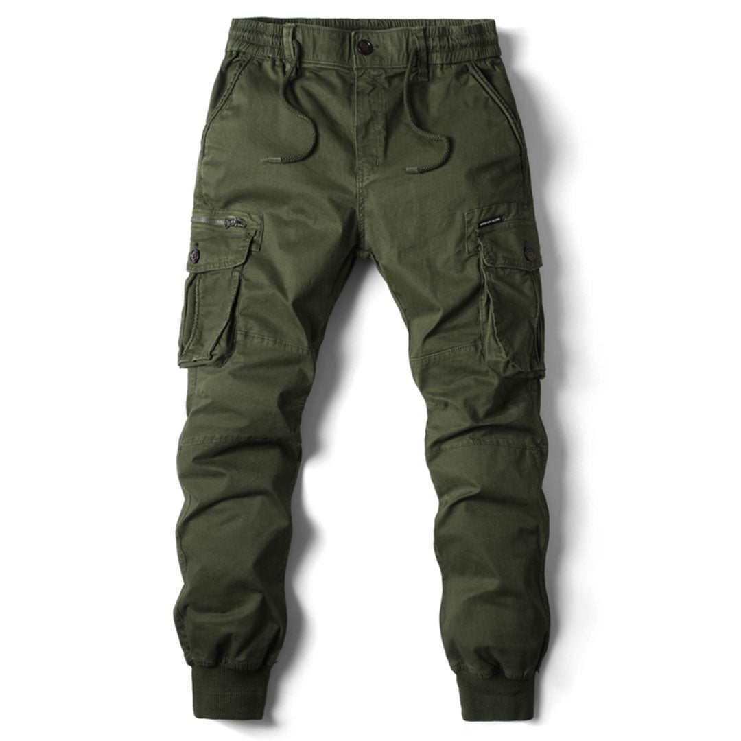 Cargo-Jogginghosen | Taschen | Elastische Beinabschlüsse | Cargohosen | Freizeithosen-Grün-29-Chaps Herrenmode