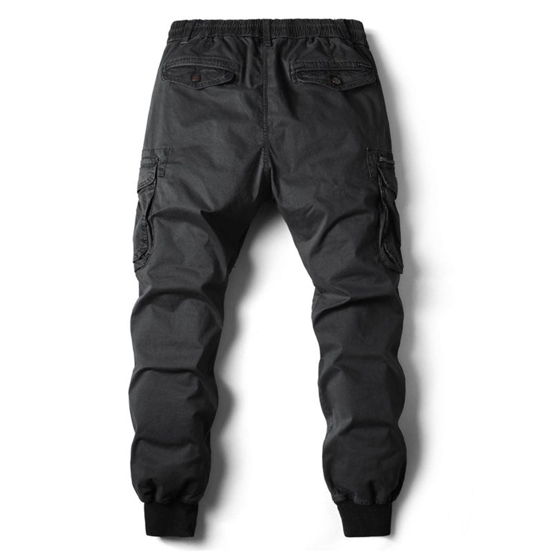 Cargo-Jogginghosen | Taschen | Elastische Beinabschlüsse | Cargohosen | Freizeithosen-Mitternacht Schwarz-29-Chaps Herrenmode