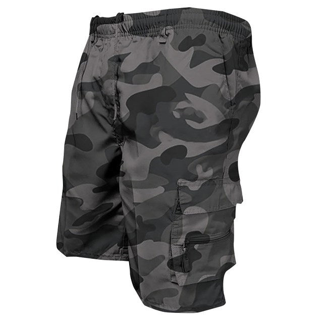 Cargo-Shorts – Lange Freizeit-Shorts für Herren mit mehreren Taschen und Camouflage-Muster-Graue Tarnfarbe-S-Chaps Herrenmode