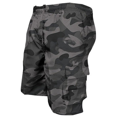 Cargo-Shorts – Lange Freizeit-Shorts für Herren mit mehreren Taschen und Camouflage-Muster-Graue Tarnfarbe-S-Chaps Herrenmode