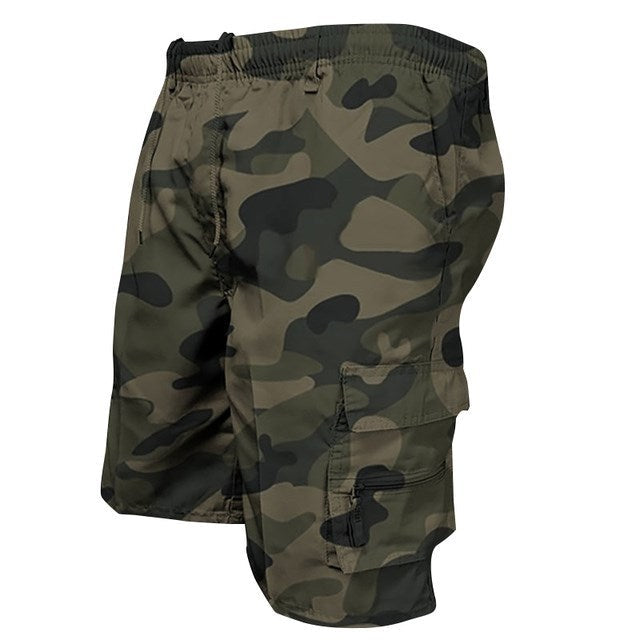 Cargo-Shorts – Lange Freizeit-Shorts für Herren mit mehreren Taschen und Camouflage-Muster-Grüne Tarnfarbe-S-Chaps Herrenmode