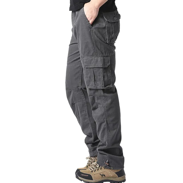 Cargohose – Elastischer Bund – Baumwolle – Gerade geschnittene Hose – Herrenhose-Grau-M-Chaps Herrenmode