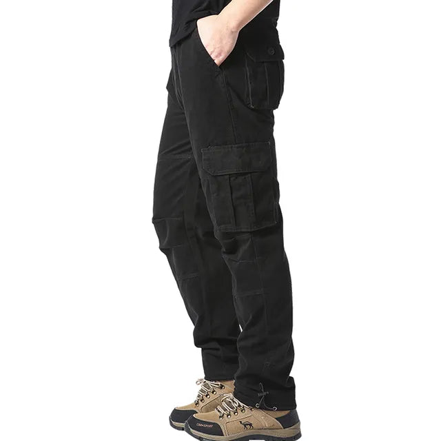 Cargohose – Elastischer Bund – Baumwolle – Gerade geschnittene Hose – Herrenhose-Schwarz-M-Chaps Herrenmode