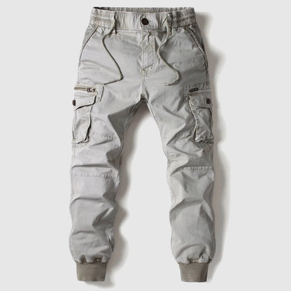 Cargohose | Elastischer Bund | Viele Taschen | Cargo-Jogginghose | Herrenhose-Grau-S-Chaps Herrenmode
