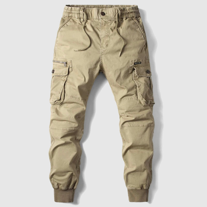 Cargohose | Elastischer Bund | Viele Taschen | Cargo-Jogginghose | Herrenhose-Khaki-S-Chaps Herrenmode