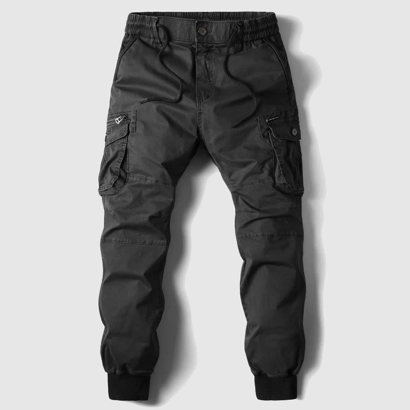 Cargohose | Elastischer Bund | Viele Taschen | Cargo-Jogginghose | Herrenhose-Schwarz-S-Chaps Herrenmode