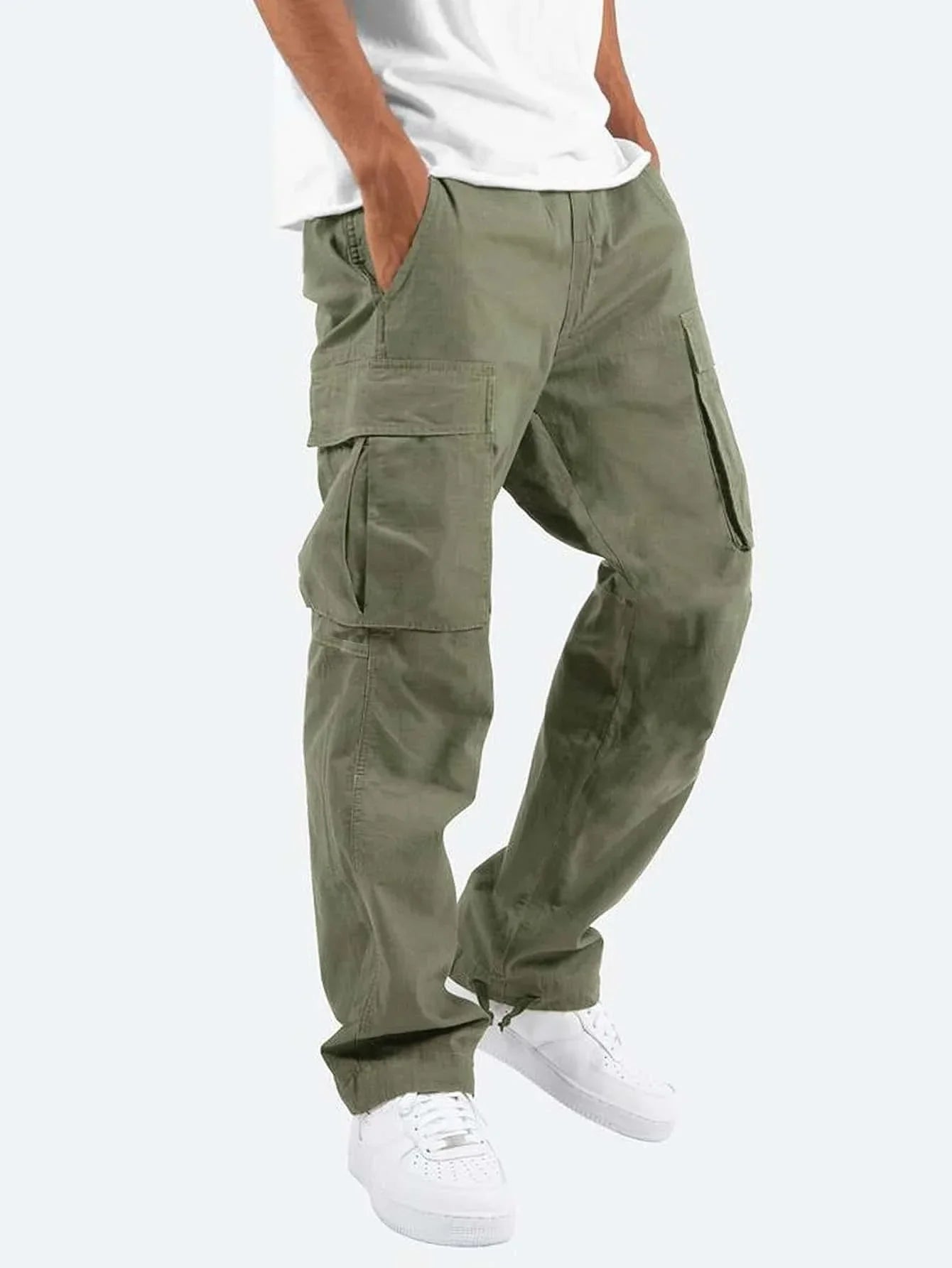 Cargohose | Gerades Bein | Taschen | Freizeithose | Herrenhose-Grün-S-Chaps Herrenmode