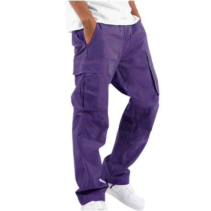 Cargohose | Gerades Bein | Taschen | Freizeithose | Herrenhose-Lila-S-Chaps Herrenmode