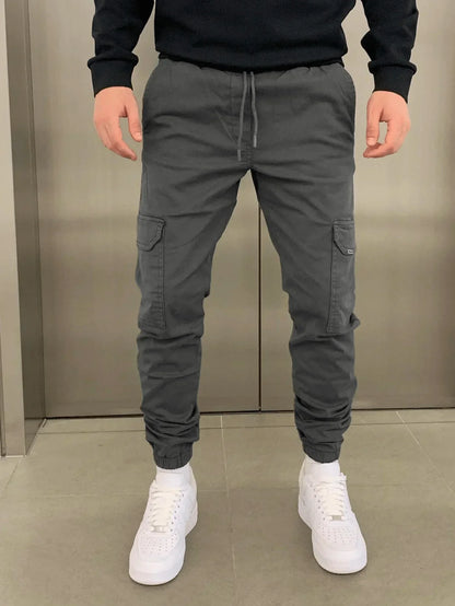 Cargohose - Herren Drawstring Skinny Cargohose-Dunkelgrau-XS | 30-Chaps Herrenmode