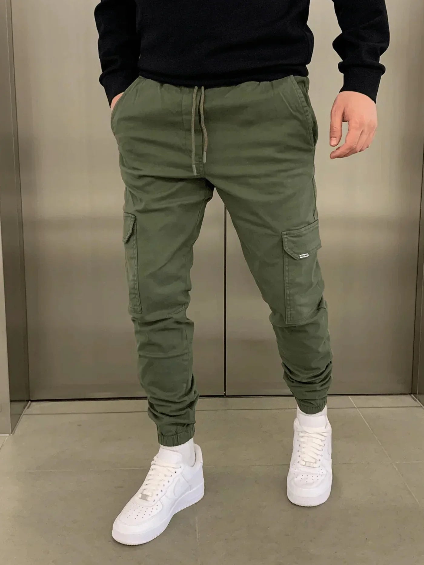 Cargohose - Herren Drawstring Skinny Cargohose-Grün-XS | 30-Chaps Herrenmode