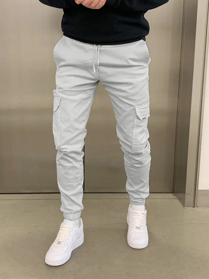 Cargohose - Herren Drawstring Skinny Cargohose-Hellgrau-XS | 30-Chaps Herrenmode