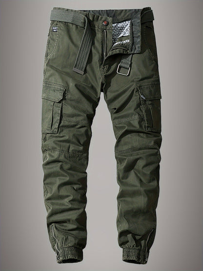 Cargohose – Lässige Cargohose für Männer mit Gummizug am Knöchel und Gürtel-Militärgrün-30-Chaps Herrenmode