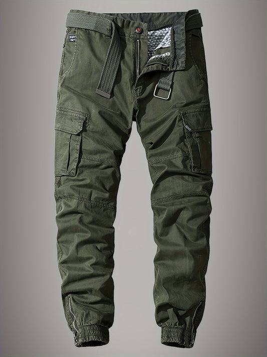 Cargohose – Lässige Cargohose für Männer mit Gummizug am Knöchel und Gürtel-Militärgrün-30-Chaps Herrenmode