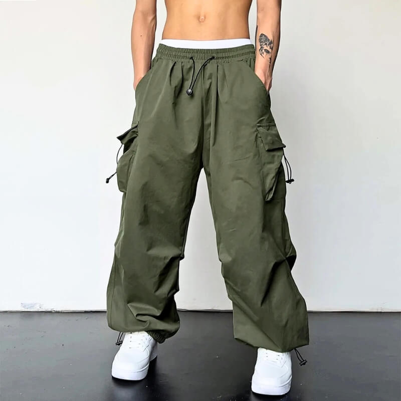Cargohose - Loose Fit - Elastische Taille - Baggy Pants - Herren Cargo Jogger-Grün-S-Chaps Herrenmode