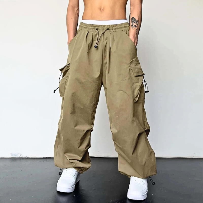 Cargohose - Loose Fit - Elastische Taille - Baggy Pants - Herren Cargo Jogger-Khaki-S-Chaps Herrenmode