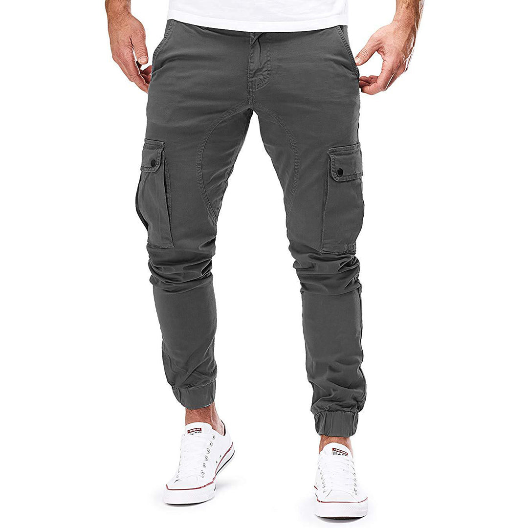 Cargohose - Skinny - Kordelzug - Cargo Jogger - Herrenhosen-Dunkelgrau-S-Chaps Herrenmode
