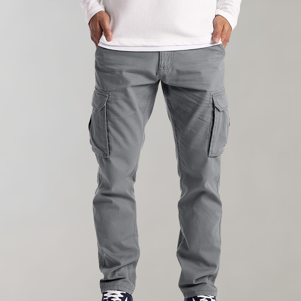 Cargohosen | Gerades Bein | Taschen | Freizeithosen | Herrenhosen-Hellgrau-S-Chaps Herrenmode
